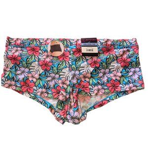 XXL FLORAL PRINT BOYSHORT PANTIES HAWAII FLOWERS NO BIND BAND COTTON SPANDEX NWT